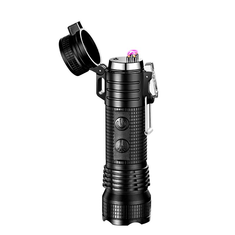 Outdoor multifunctional waterproof and windproof double arc lighter rechargeable flashlight lighting smokeless open flame cigarette lighter