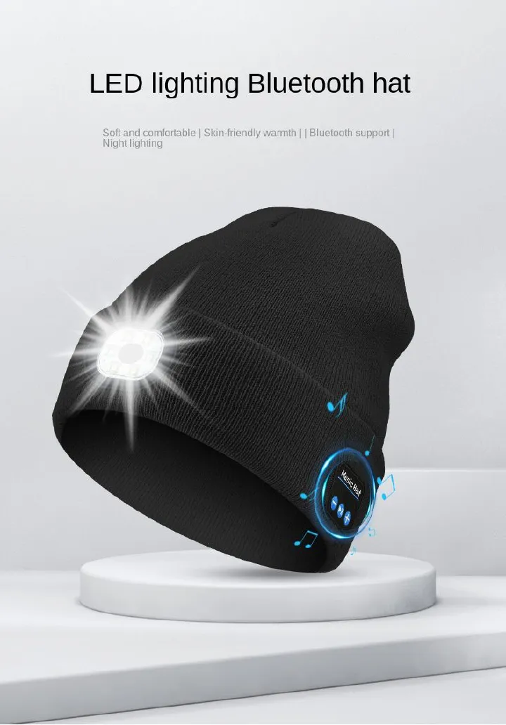 Winter Sports Warm Bluetooth 5.0 Wireless Headphone Music Hat Beanie Cap Unisex Bluetooth Led Music Beanie Hat With Light