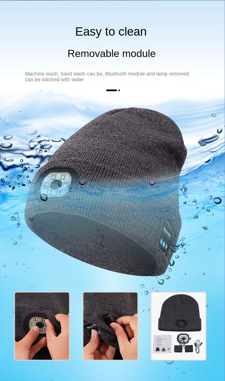 Winter Sports Warm Bluetooth 5.0 Wireless Headphone Music Hat Beanie Cap Unisex Bluetooth Led Music Beanie Hat With Light