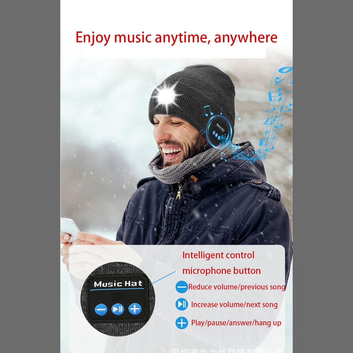Winter Sports Warm Bluetooth 5.0 Wireless Headphone Music Hat Beanie Cap Unisex Bluetooth Led Music Beanie Hat With Light