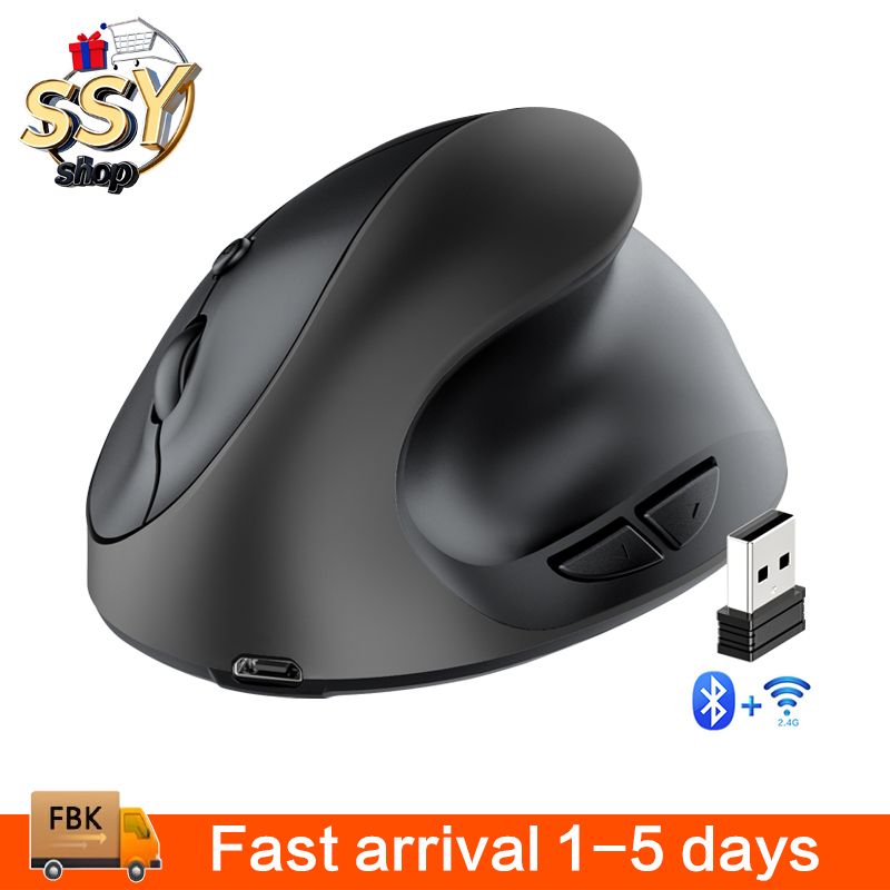 Wireless Bluetooth Mouse Rechargeable Dual Mode (Bluetooth 5.0 + USB)vertical mouse Wireless Mouse 2.4G High Precision Ergonomic Optical Mice with 3 Adjustable DPI 800/ 1200/ 1600 ， 6 Buttons