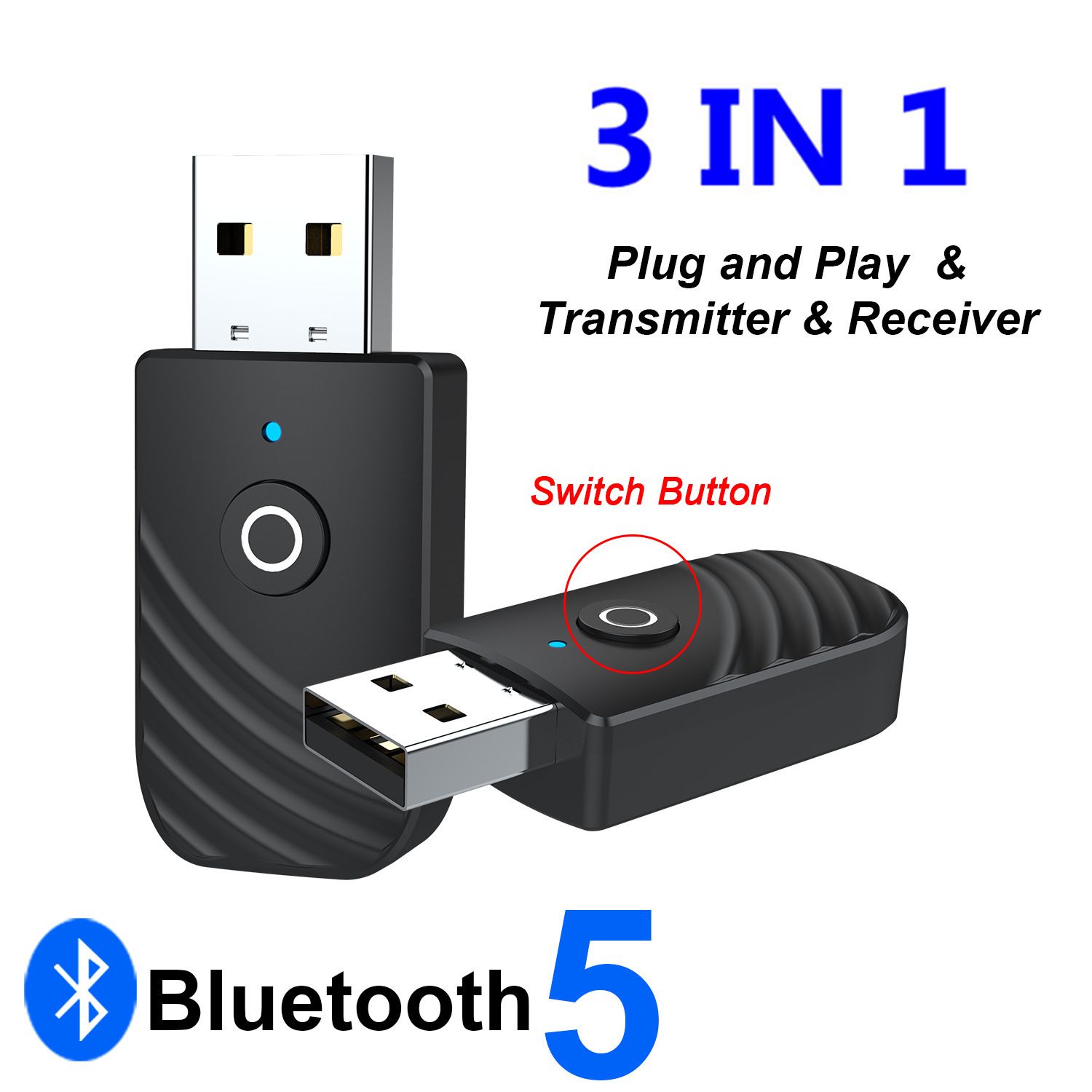 3 in 1 Bluetooth 5.0 Adapter Car Computer TV AUX Audio Bluetooth Speaker Receiver Dongle Wireless USB Transmitter Adapter