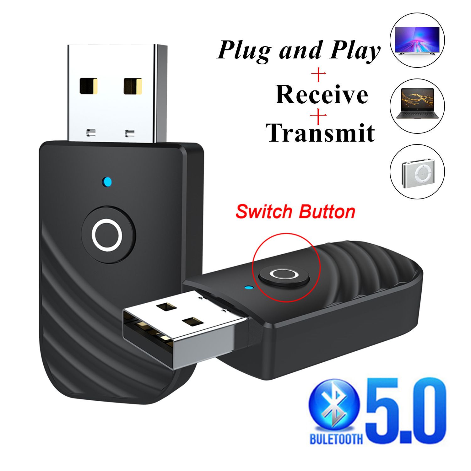 3 in 1 Bluetooth 5.0 Adapter Car Computer TV AUX Audio Bluetooth Speaker Receiver Dongle Wireless USB Transmitter Adapter