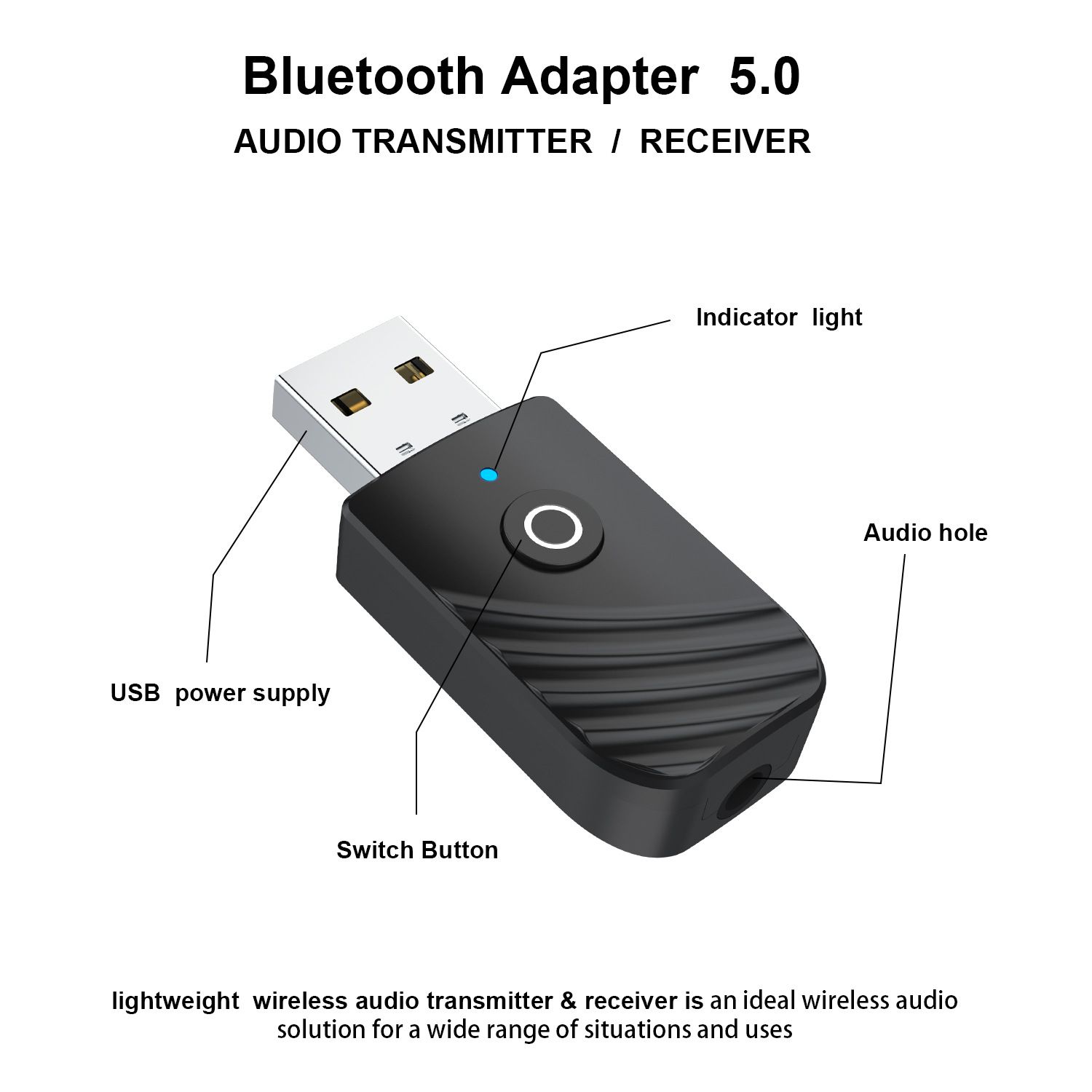 3 in 1 Bluetooth 5.0 Adapter Car Computer TV AUX Audio Bluetooth Speaker Receiver Dongle Wireless USB Transmitter Adapter