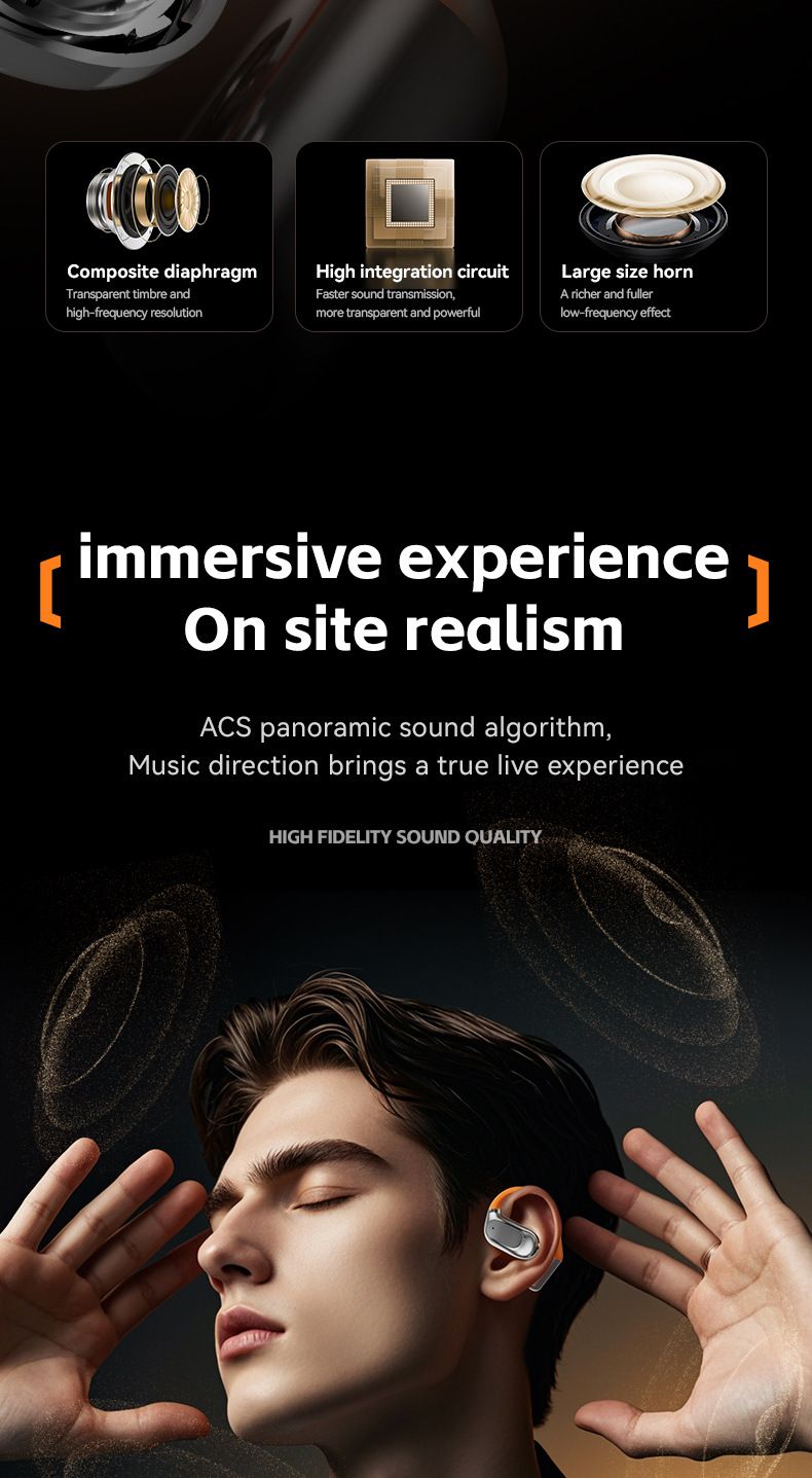 New smart AI translation Bluetooth headset earhook rotating sports wireless headset with ultra-long battery life