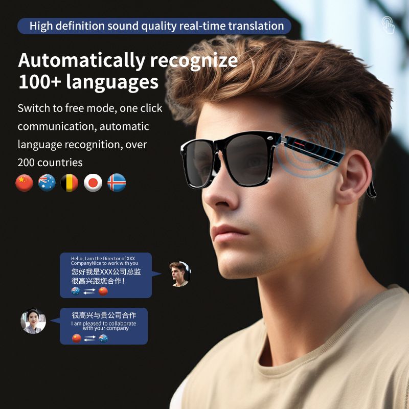 Men/Women's smart AI translation Bluetooth glasses 100+ language AI smart conversation voice glasses Listen to music and make phone calls smart glasses