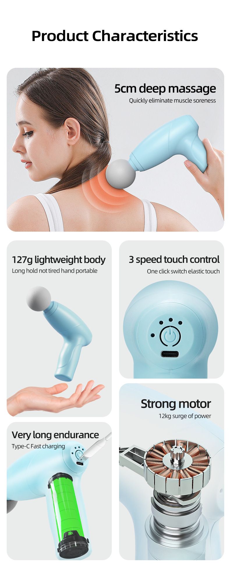 Portable Mini Rechargeable Massage Gun Wireless Charging Fitness Electric Fascia Gun Full Body Muscle Relaxation Massager