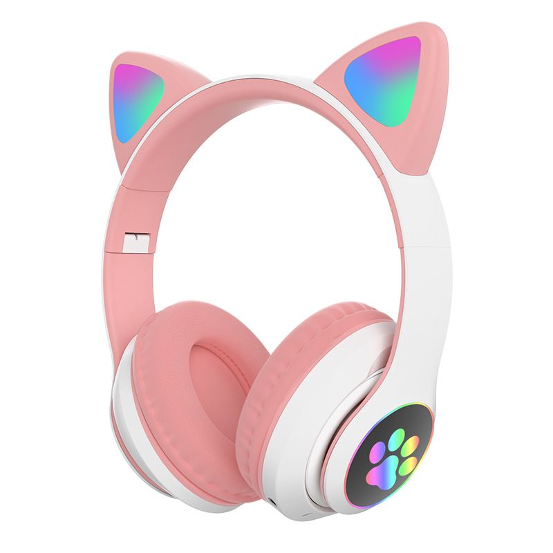 Headphones Flash cute cat ears wireless game headphones RGB LED Lighted Cat Ear headphones Noise-canceling over-ear headphones foldable pink