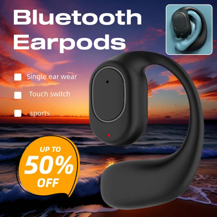 Bluetooth Earphones Bone conduction in left ear hanging ear high power stereo ear noise reduction waterproof Running Sports Wireless Headphones Mobile Accessories for iOS Android phones