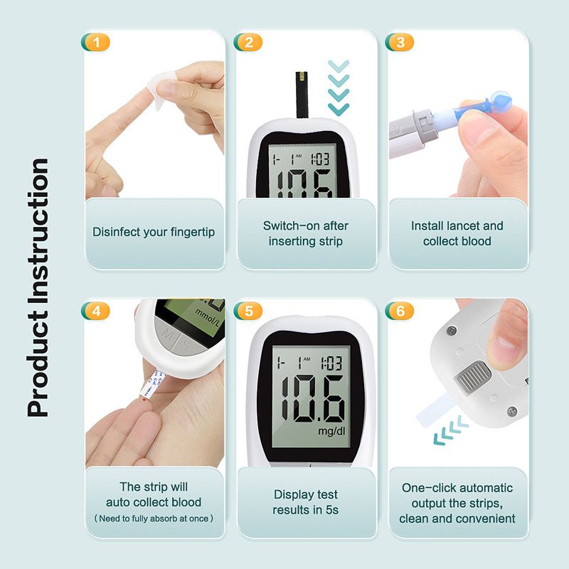 Smart Blood Glucose Meter Accurate Blood Glucose Meter Diabetes Home Blood Glucose Test Kit Blood Glucose Tester with Blood Glucose Meter + 50 Test Strips + 50 Needles + Blood Collection Pen