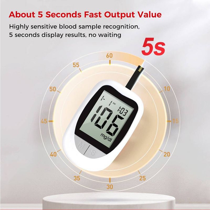 Smart Blood Glucose Meter Accurate Blood Glucose Meter Diabetes Home Blood Glucose Test Kit Blood Glucose Tester with Blood Glucose Meter + 50 Test Strips + 50 Needles + Blood Collection Pen