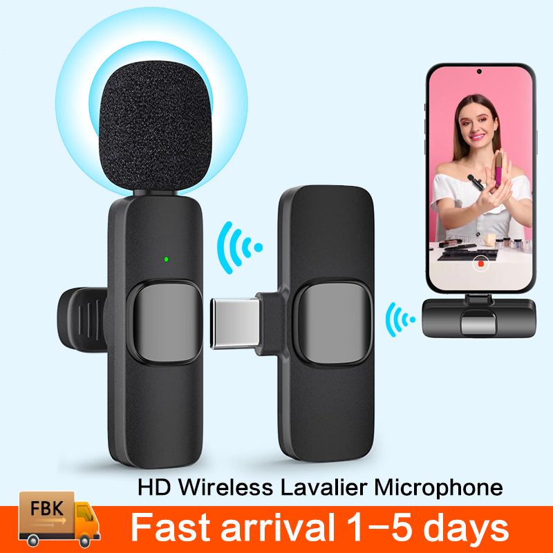 K9 Type-C Wireless Bluetooth Lavalier Microphones Portable Audio Video Recording Mini Mic for Phone Live Broadcast Gaming Mic Wireless Microfone for TIKTOK Youtube FacebookGame Photo Video Accessories