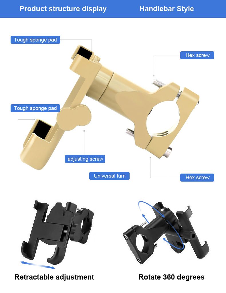 Rotatable motorcycle bicycle mobile phone holder suitable for smart phone bicycle motorcycle navigation Meituan takeaway cycling metal mobile phone holder
