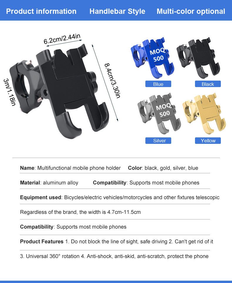 Rotatable motorcycle bicycle mobile phone holder suitable for smart phone bicycle motorcycle navigation Meituan takeaway cycling metal mobile phone holder