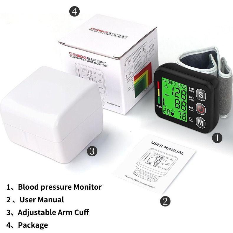 Blood Pressure Monitors Portable LCD Digital Upper Arm Measuring Tool Fully Automatic High-precision Medical Equipment Heart Rate Pulse Meter Sphygmomanometer Tensiometer Health Monitors