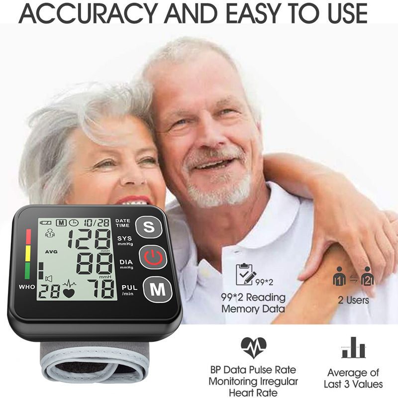 Blood Pressure Monitors Portable LCD Digital Upper Arm Measuring Tool Fully Automatic High-precision Medical Equipment Heart Rate Pulse Meter Sphygmomanometer Tensiometer Health Monitors