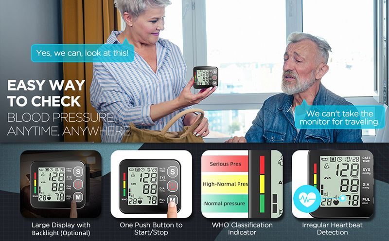 Blood Pressure Monitors Portable LCD Digital Upper Arm Measuring Tool Fully Automatic High-precision Medical Equipment Heart Rate Pulse Meter Sphygmomanometer Tensiometer Health Monitors