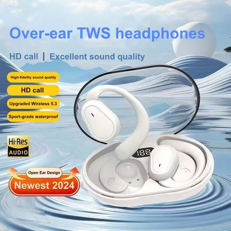 Bluetooth Earphone Wireless Earpods Ultra-long Battery Life Painless Ear-hook Sports Earphone Waterproof Noise Reduction Earbuds LED Digital Display HIFI Stereo Headset Phones Accessories
