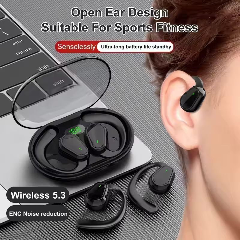 Bluetooth Earphone Wireless Earpods Ultra-long Battery Life Painless Ear-hook Sports Earphone Waterproof Noise Reduction Earbuds LED Digital Display HIFI Stereo Headset Phones Accessories