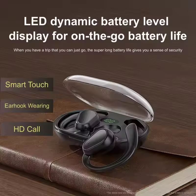 Bluetooth Earphone Wireless Earpods Ultra-long Battery Life Painless Ear-hook Sports Earphone Waterproof Noise Reduction Earbuds LED Digital Display HIFI Stereo Headset Phones Accessories
