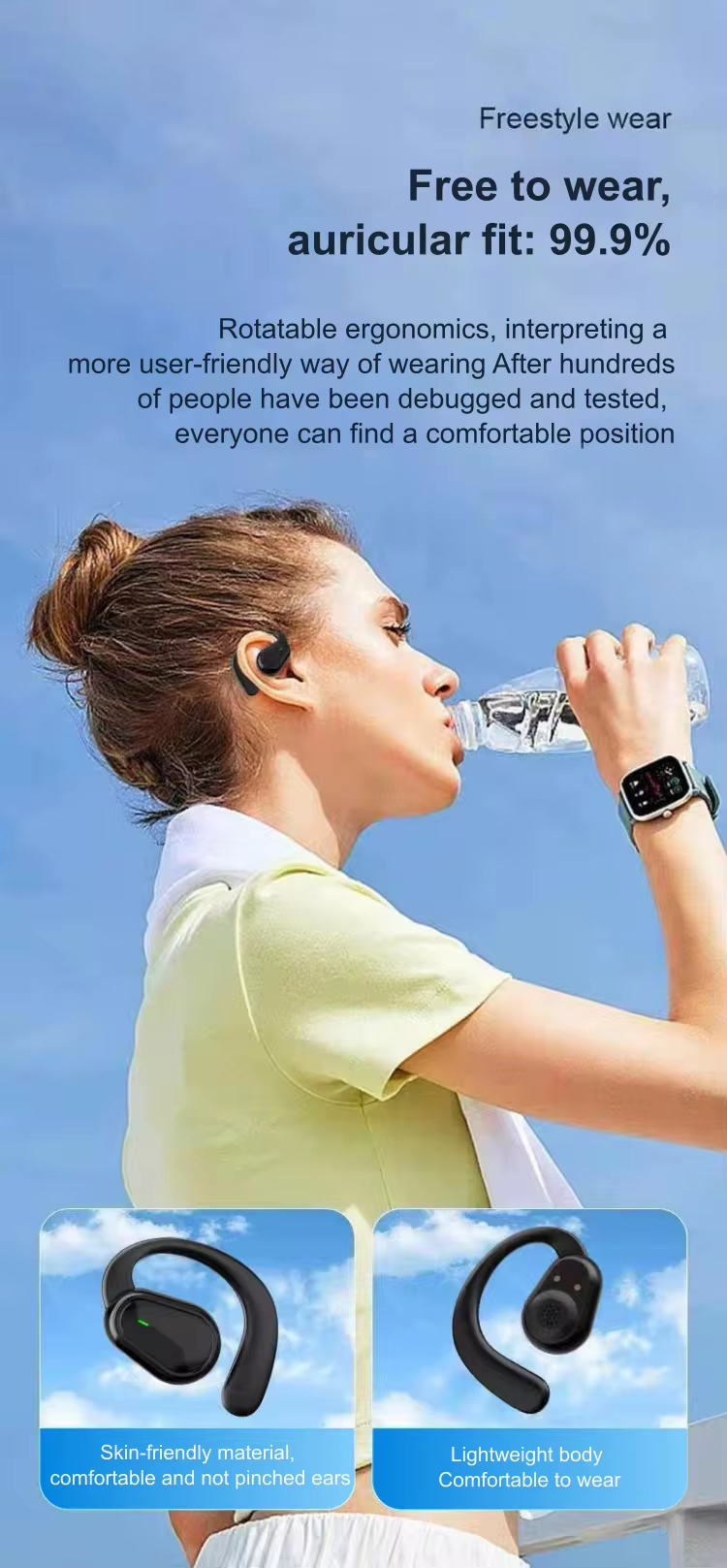 Bluetooth Earphone Wireless Earpods Ultra-long Battery Life Painless Ear-hook Sports Earphone Waterproof Noise Reduction Earbuds LED Digital Display HIFI Stereo Headset Phones Accessories