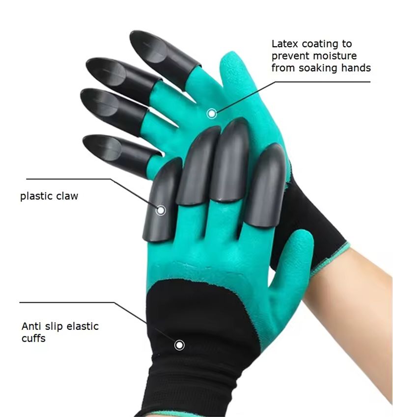 Gardening gloves with claws breathable digging gloves garden vegetable gardening industry planting non-slip wear-resistant waterproof rubber work gloves with claws digging planting tools