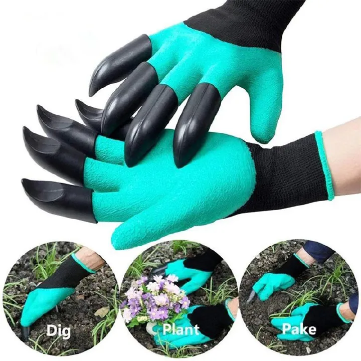 Gardening gloves with claws breathable digging gloves garden vegetable gardening industry planting non-slip wear-resistant waterproof rubber work gloves with claws digging planting tools