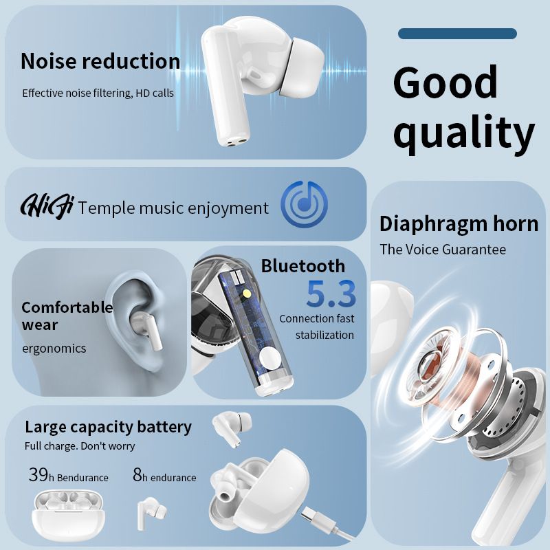 NewTWS Bluetooth Earpods Earphone Headphones Sport Eraphones 5.3 Wireless Eraphones Erapods Sport Earbuds pro Headset pods Bluetooth Earphones For All Smartphone Mobile phones Table Ear