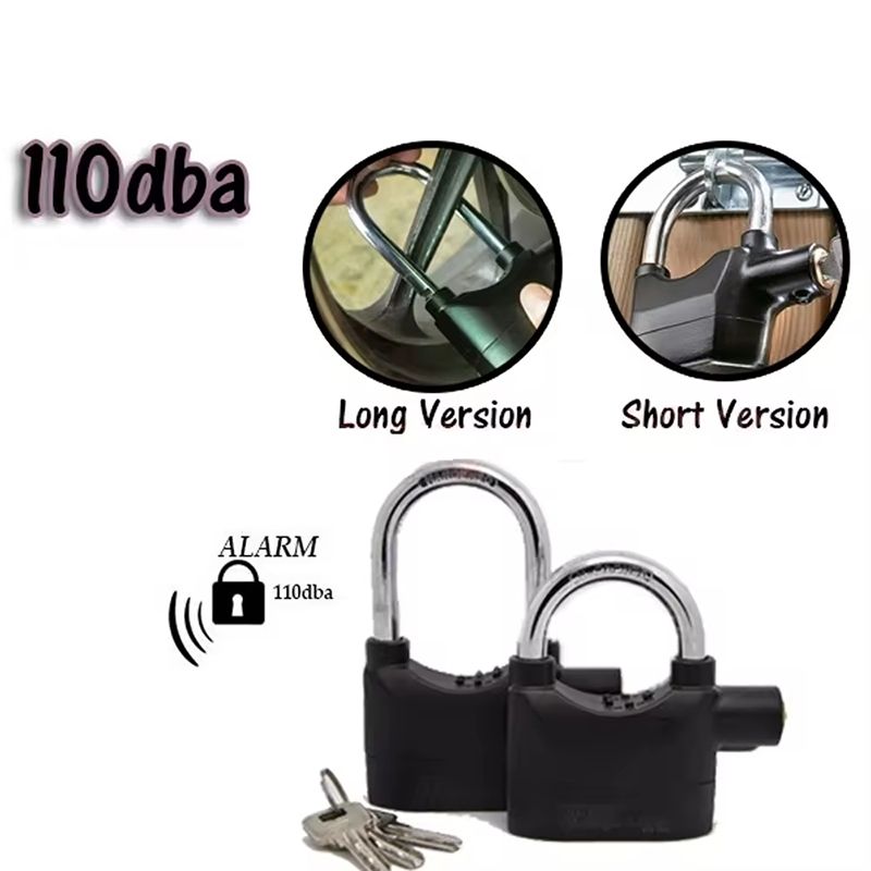 Anti-theft lock alarm lock household sensor induction alarm aluminum alloy padlock warehouse door lock bicycle motorcycle disc brake lock padlock outdoor door loud volume padlock hardware accessories
