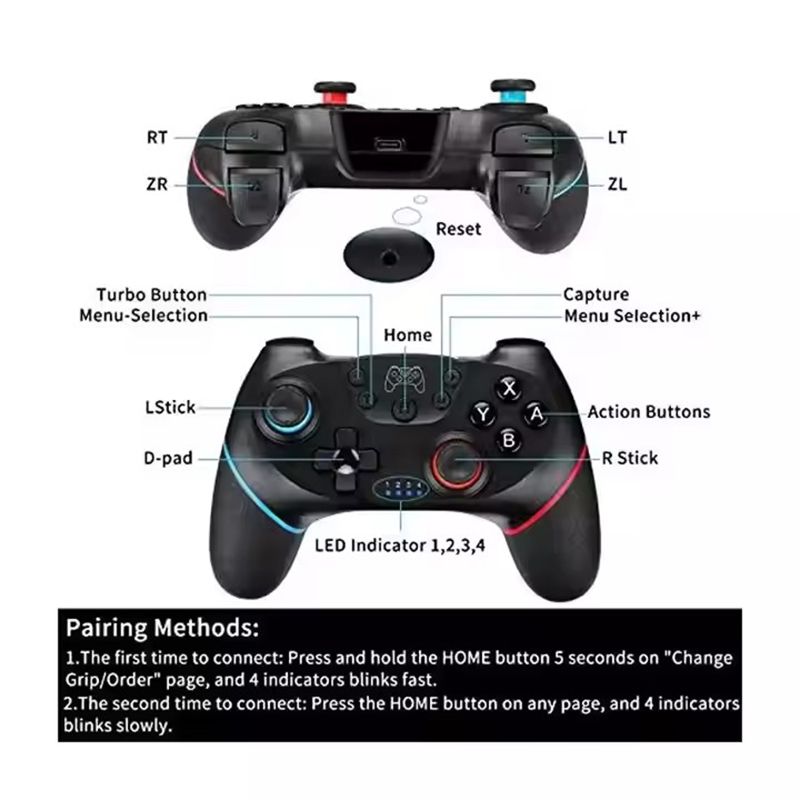 Hot Selling Wireless Controller Gamepad, Adjustable Turbine with Six-Axis Vibration Joystick Controller, Wireless Bluetooth Controller Game Accessories for Nintendo Switch Pro PC/NS Lite Console