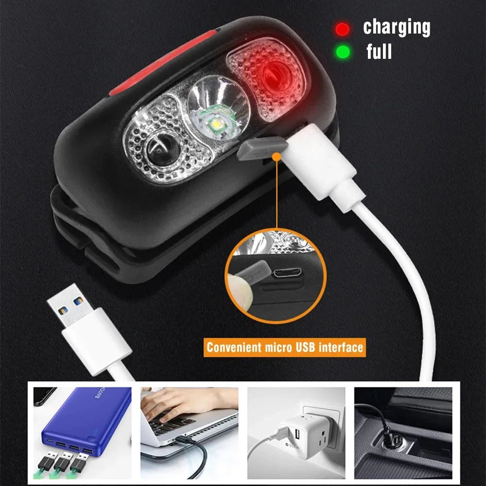 Powerful Headlamp LED Sensor Strong Light Headlamp Mini USB Rechargeable Flashlight Head Light Portable Camping Search Light Outdoor running camping headlamp night fishing lighting strong light