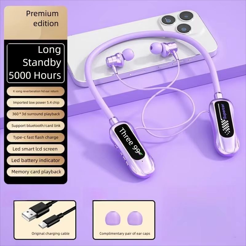 Sports Earphones Wireless Bluetooth Neckband Earphones In-Ear Noise Reduction Earbuds Digital Display Magnetic Headphones Long Standby For Sports Live Karaoke Bluetooth Earpods
