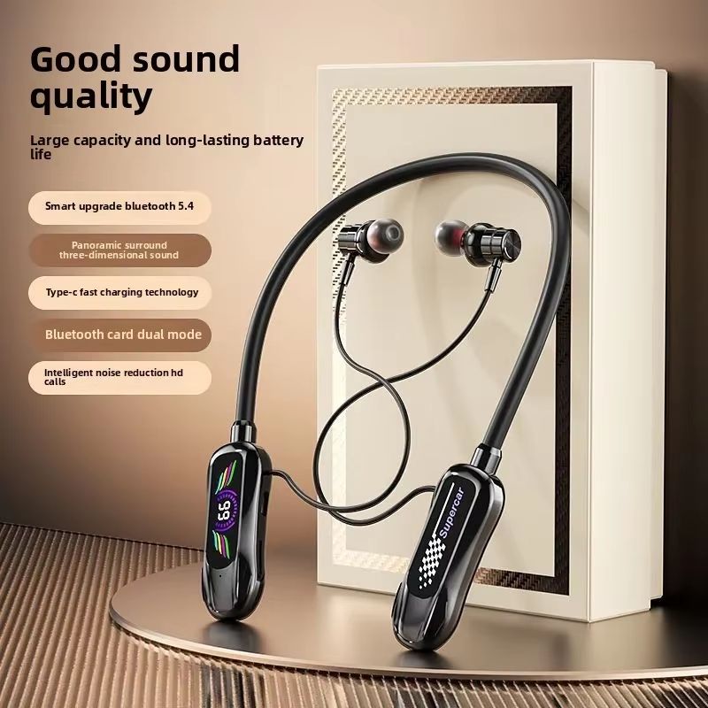 Sports Earphones Wireless Bluetooth Neckband Earphones In-Ear Noise Reduction Earbuds Digital Display Magnetic Headphones Long Standby For Sports Live Karaoke Bluetooth Earpods