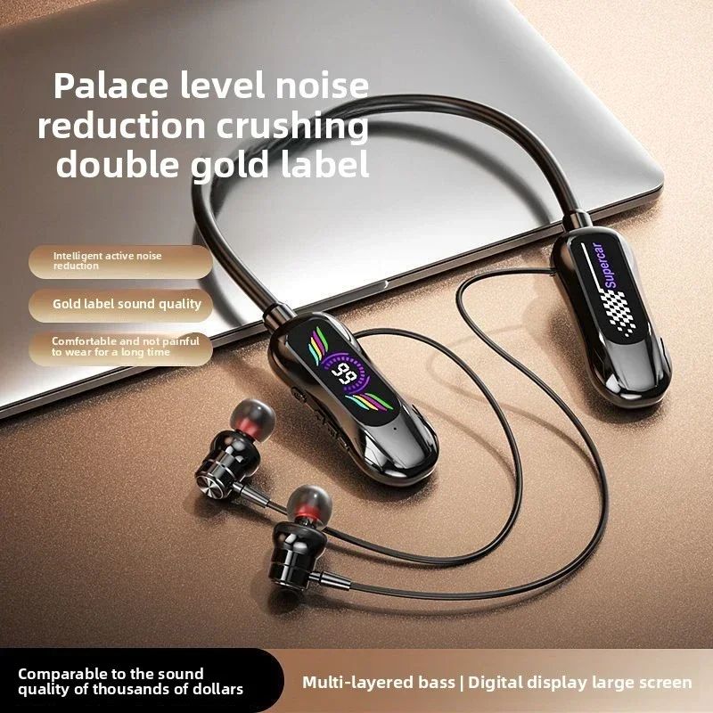 Sports Earphones Wireless Bluetooth Neckband Earphones In-Ear Noise Reduction Earbuds Digital Display Magnetic Headphones Long Standby For Sports Live Karaoke Bluetooth Earpods