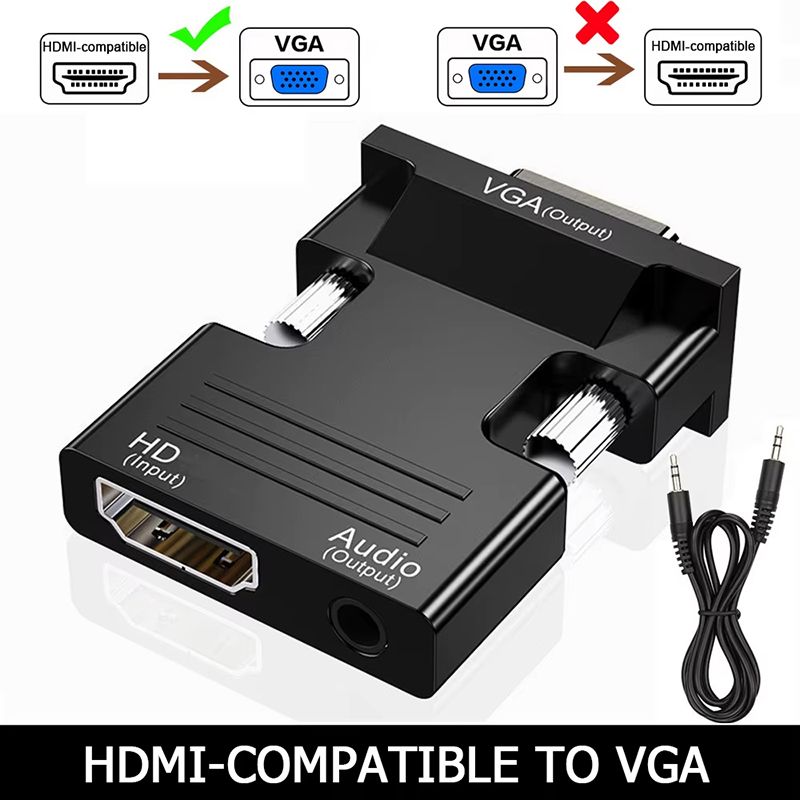 Male to Female HDMI to VGA Adapter HD 1080P Audio Cable Converter with 3.5mm Audio Cable for PC Laptop TV Box Computer Monitor Projector