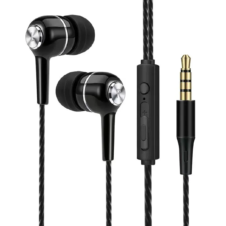 Top Sale Wired Earphones 3.5mm with Microphone Noise Isolating Surround Free Bass Stereo In-ear Gaming Running Sport Earphones Subwoofer earbuds Mobile Accessories For Android phones Black Pink