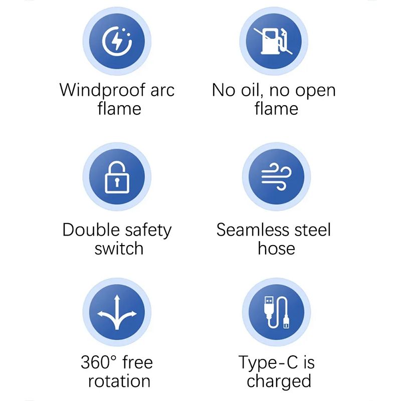 Rechargeable Lighters Kitchen Tools Travel Outdoors BBQ Windproof Arc Pulse Fire Igniter 360° Free Rotation USB Charging Gas Cooker Ignition Appliances Matches Home Candle lighter Christmas gift