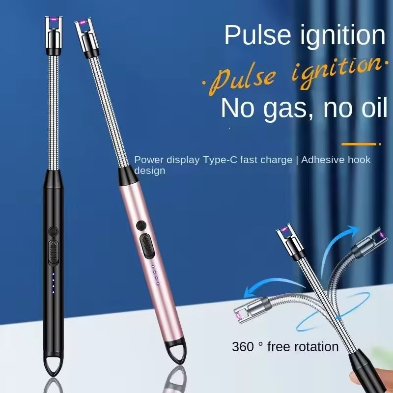 Rechargeable Lighters Kitchen Tools Travel Outdoors BBQ Windproof Arc Pulse Fire Igniter 360° Free Rotation USB Charging Gas Cooker Ignition Appliances Matches Home Candle lighter Christmas gift