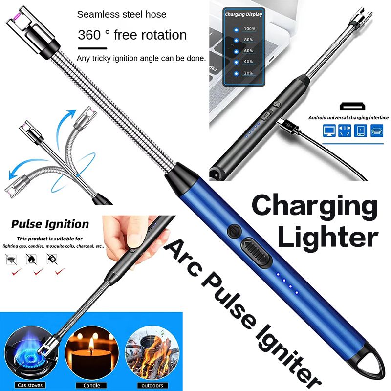 Rechargeable Lighters Kitchen Tools Travel Outdoors BBQ Windproof Arc Pulse Fire Igniter 360° Free Rotation USB Charging Gas Cooker Ignition Appliances Matches Home Candle lighter Christmas gift