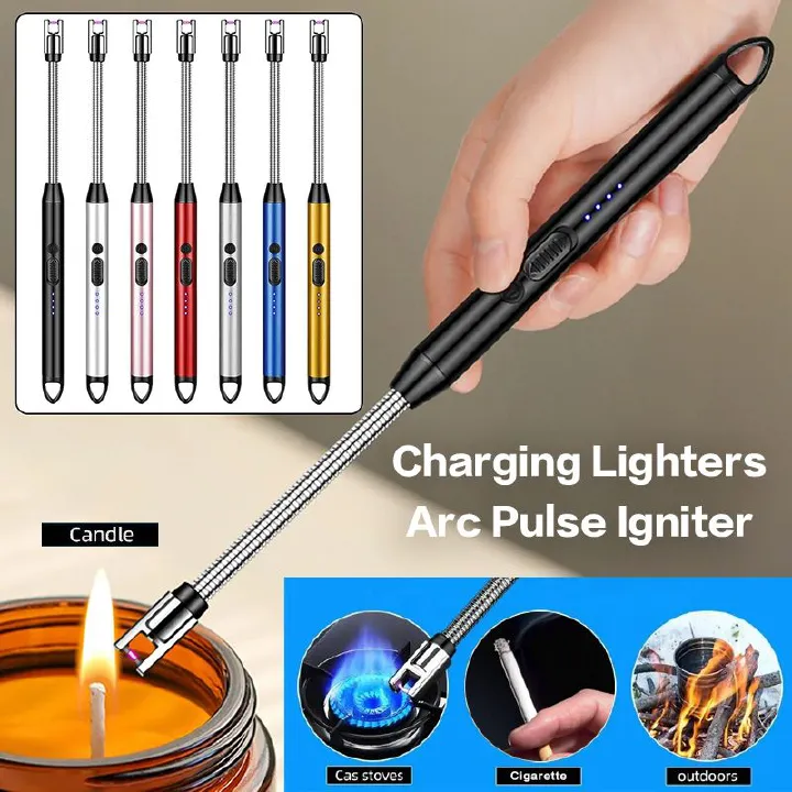 Rechargeable Lighters Kitchen Tools Travel Outdoors BBQ Windproof Arc Pulse Fire Igniter 360° Free Rotation USB Charging Gas Cooker Ignition Appliances Matches Home Candle lighter Christmas gift