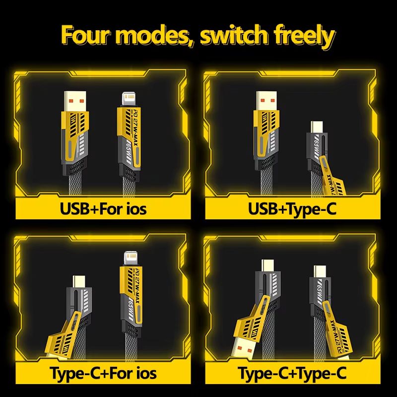 New Upgrade 4-In-1 Charging Cables USB Data Cables Phones Accessories Suitable For Apple, Huawei, Samsung, Xiaomi, OPPO, Realme, ete Charging Cable And Car Data Cable USB Type-C Charging Cable