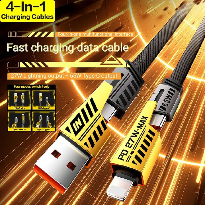 New Upgrade 4-In-1 Charging Cables USB Data Cables Phones Accessories Suitable For Apple, Huawei, Samsung, Xiaomi, OPPO, Realme, ete Charging Cable And Car Data Cable USB Type-C Charging Cable