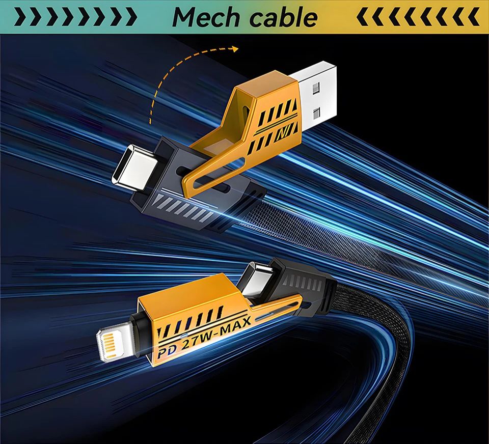 New Upgrade 4-In-1 Charging Cables USB Data Cables Phones Accessories Suitable For Apple, Huawei, Samsung, Xiaomi, OPPO, Realme, ete Charging Cable And Car Data Cable USB Type-C Charging Cable