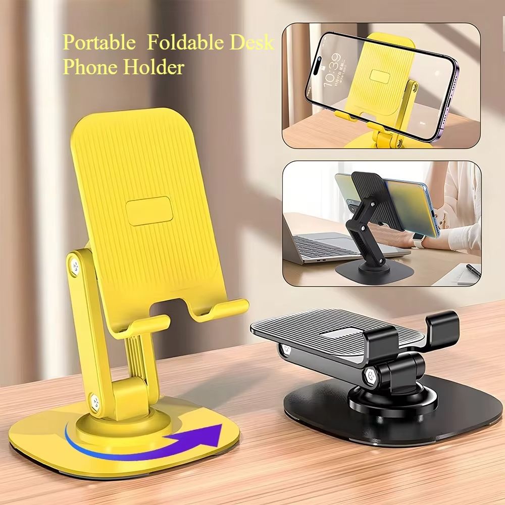 New Upgraded Mobile Phone Holder Dual-axis Metal 360° Rotating Mobile Phone Stand Desktop Multi-function Portable Folding Lifting Adjustment Live Broadcast/TV Series Mobile Accessories Tripods Mounts