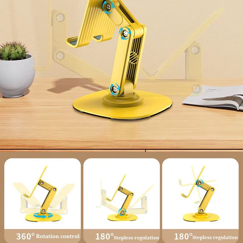 New Upgraded Mobile Phone Holder Dual-axis Metal 360° Rotating Mobile Phone Stand Desktop Multi-function Portable Folding Lifting Adjustment Live Broadcast/TV Series Mobile Accessories Tripods Mounts