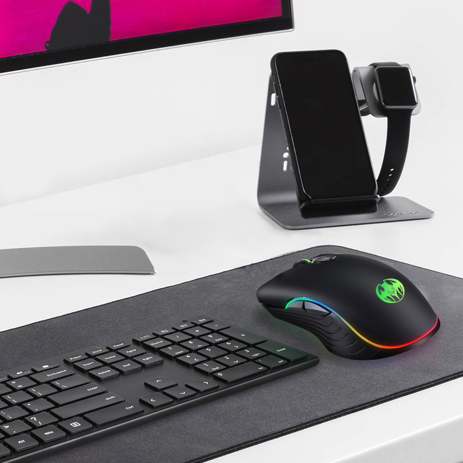 M06 Wireless Mouse RGB 2.4G Professional Designer Drawing Office Study Ergonomic Mouse Suitable for Laptops, Desktops, etc. Rechargeable Silent, Ultra-Long Battery Life, 6 Buttons,1600DPI Gaming Mouse