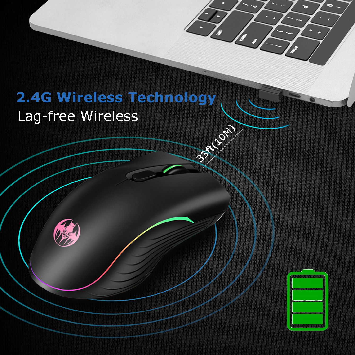 M06 Wireless Mouse RGB 2.4G Professional Designer Drawing Office Study Ergonomic Mouse Suitable for Laptops, Desktops, etc. Rechargeable Silent, Ultra-Long Battery Life, 6 Buttons,1600DPI Gaming Mouse
