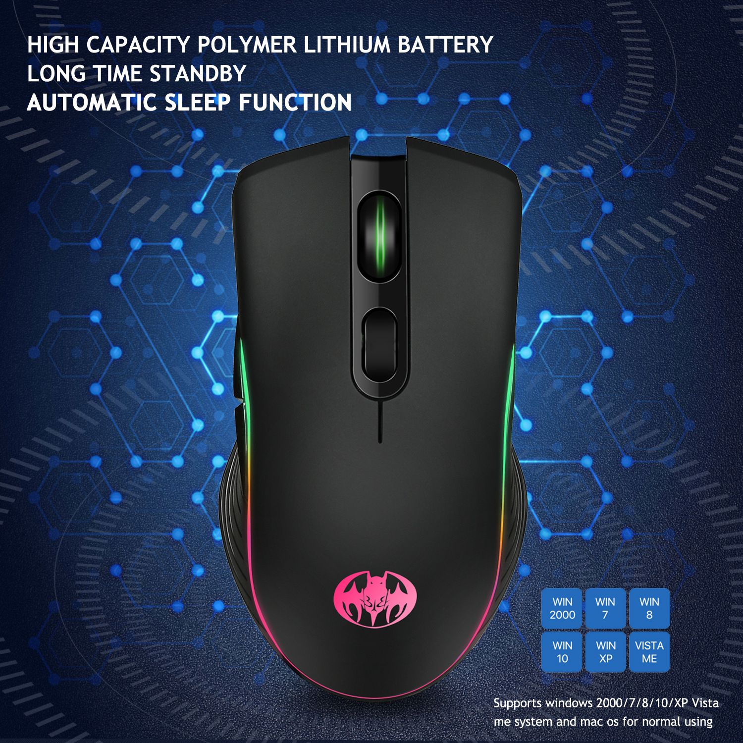 M06 Wireless Mouse RGB 2.4G Professional Designer Drawing Office Study Ergonomic Mouse Suitable for Laptops, Desktops, etc. Rechargeable Silent, Ultra-Long Battery Life, 6 Buttons,1600DPI Gaming Mouse