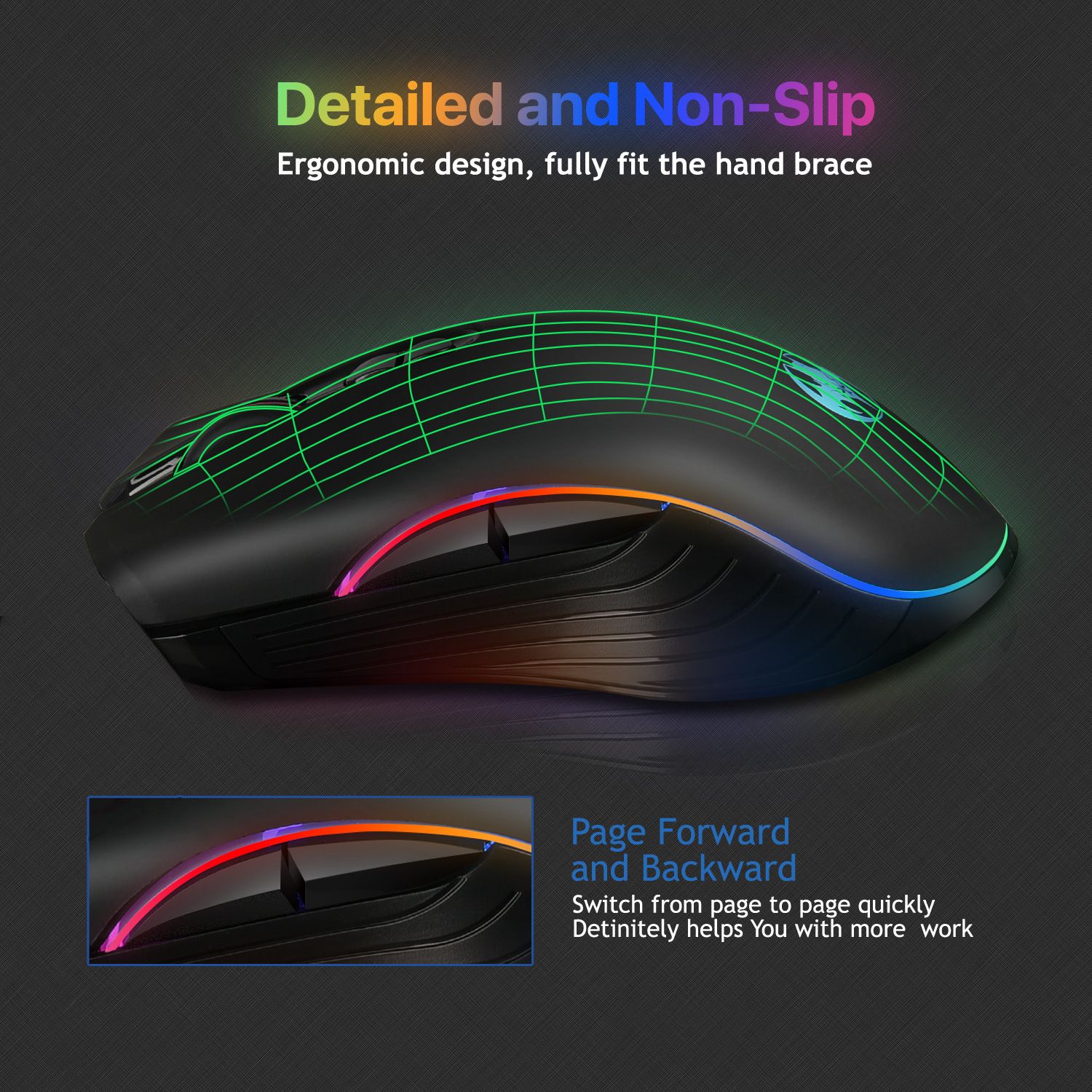 M06 Wireless Mouse RGB 2.4G Professional Designer Drawing Office Study Ergonomic Mouse Suitable for Laptops, Desktops, etc. Rechargeable Silent, Ultra-Long Battery Life, 6 Buttons,1600DPI Gaming Mouse