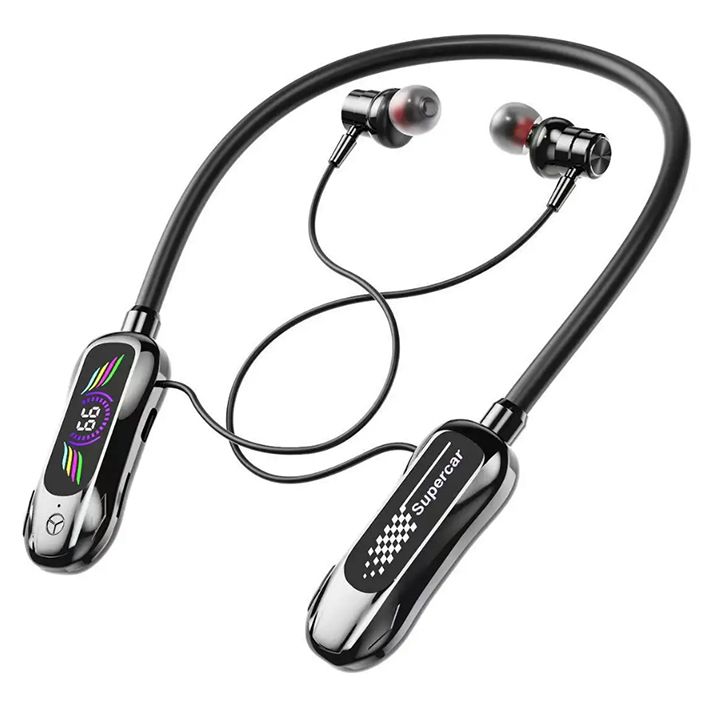 Sports Earphones Wireless Bluetooth Neckband Earphones In-Ear Noise Reduction Earbuds Digital Display Magnetic Headphones Long Standby For Sports Live Karaoke Bluetooth Earpods